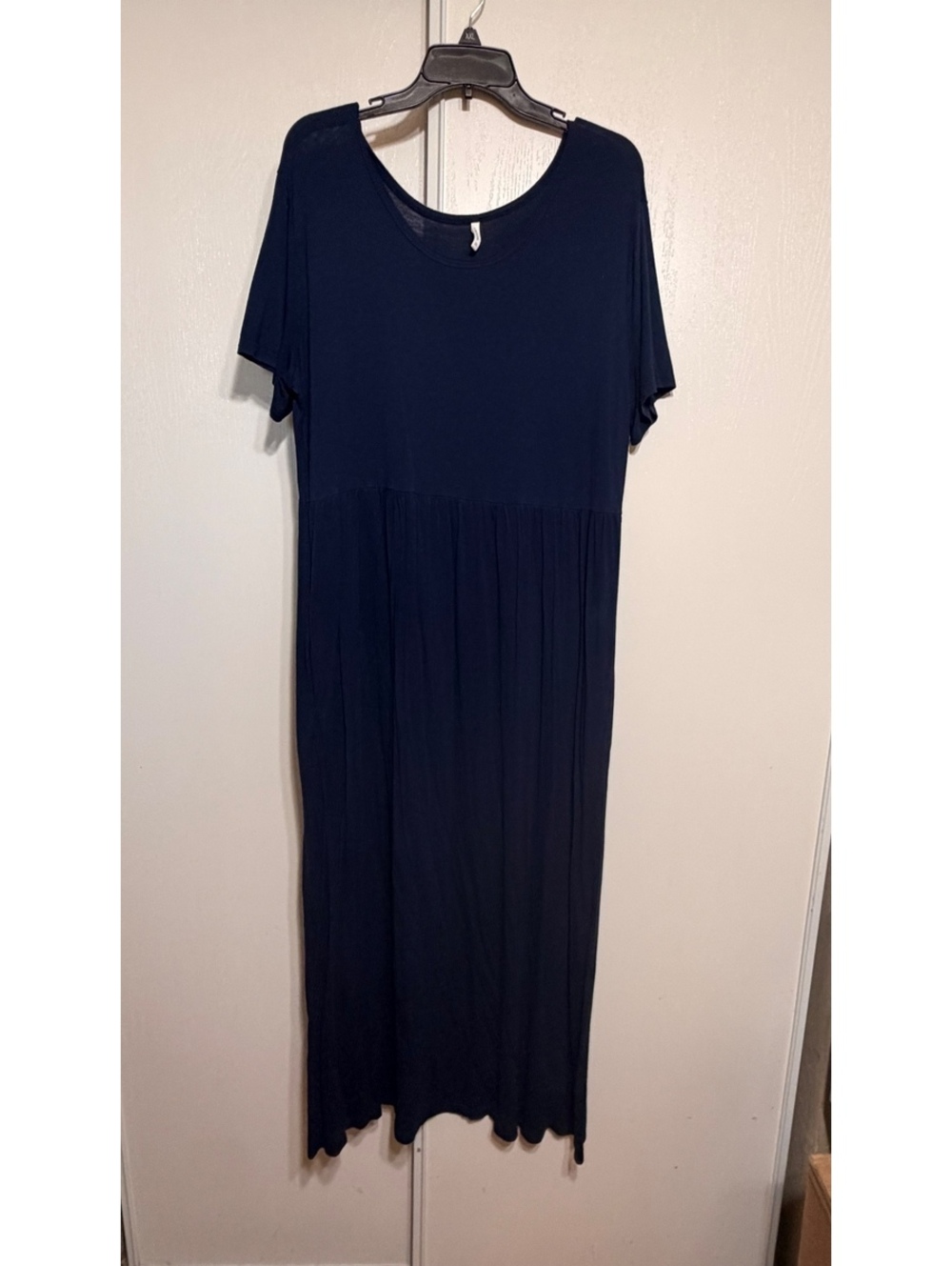 LongYuan 3XL Navy Blue Maxi Dress Short Sleeve Pockets Plus Size Stretch